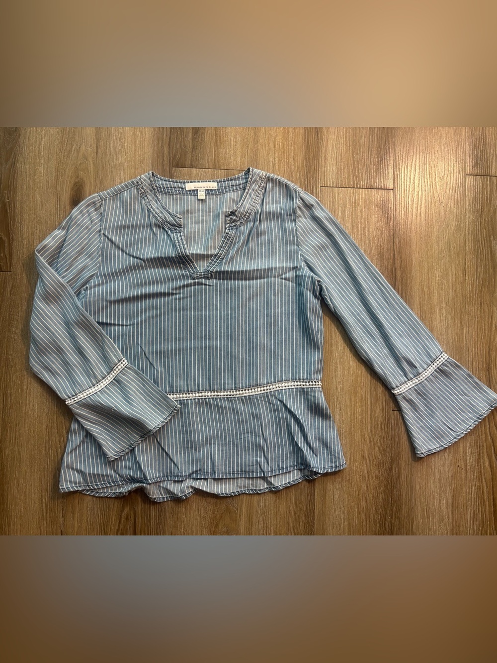 Light Blue Pinstripe V-Neck Peplum Top